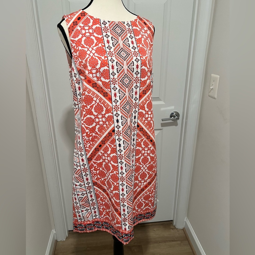 Brooks Brothers Red and White Geometric Midi Dress